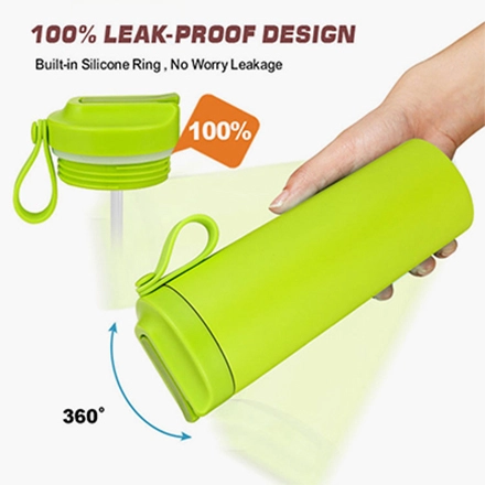 كوب قهوة من القش من الفولاذ المقاوم للصدأ بحبل سيليكون محمول